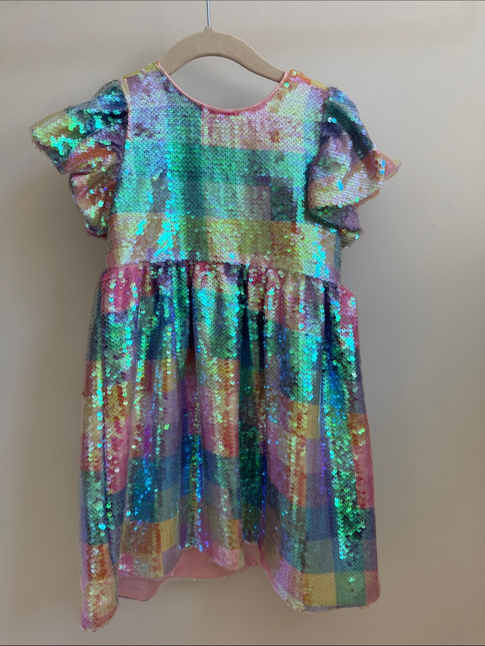 Lola + The Boys Girls Multicolor Sequin Flutter Sleeve Dress